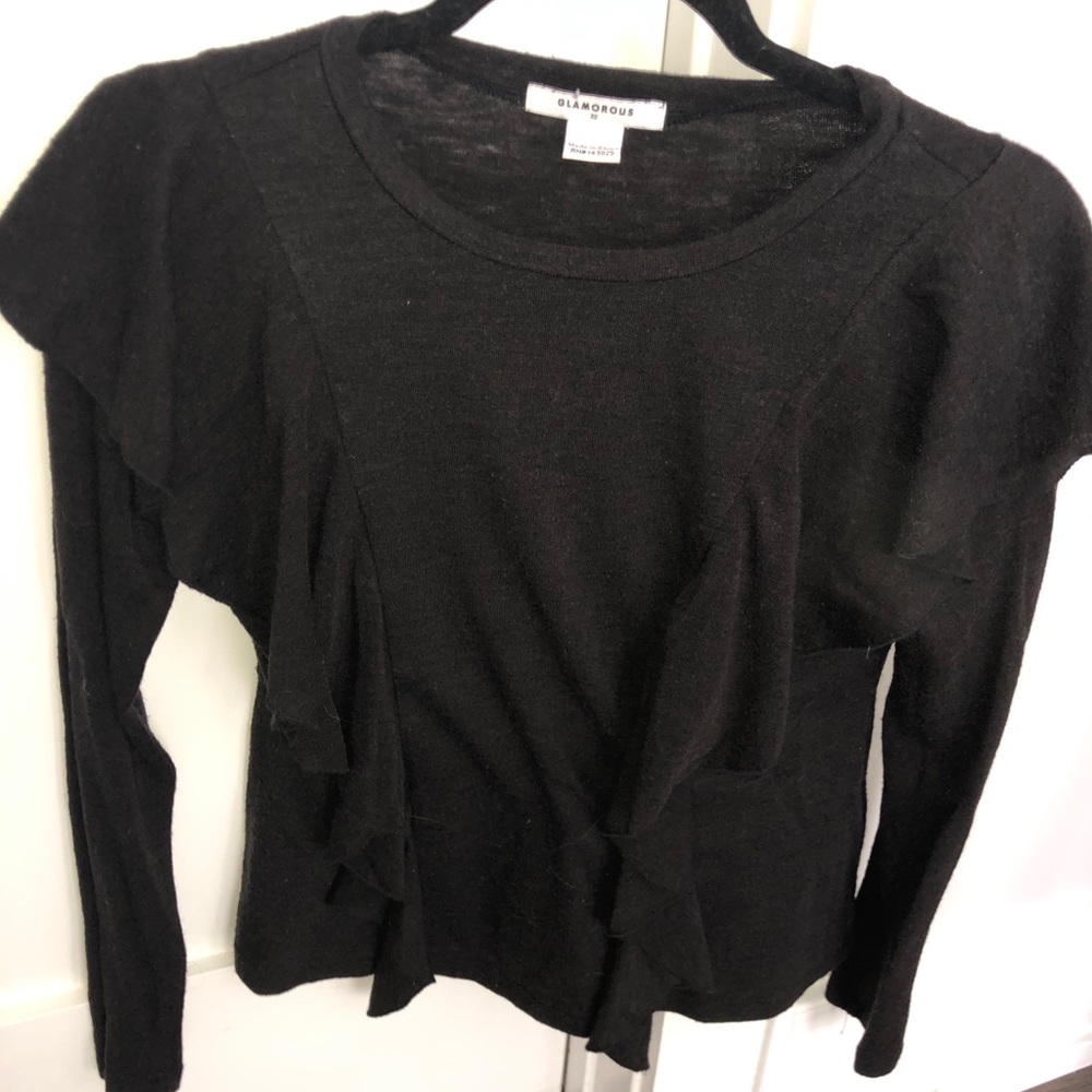 Black ruffle long sleeve top